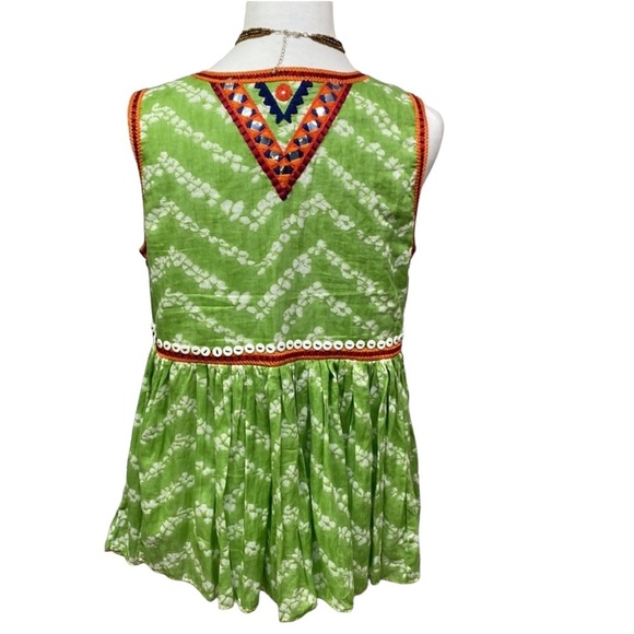 Indigo Moon Peplum Embroidered Coin Button Blouse - Picture 5 of 6